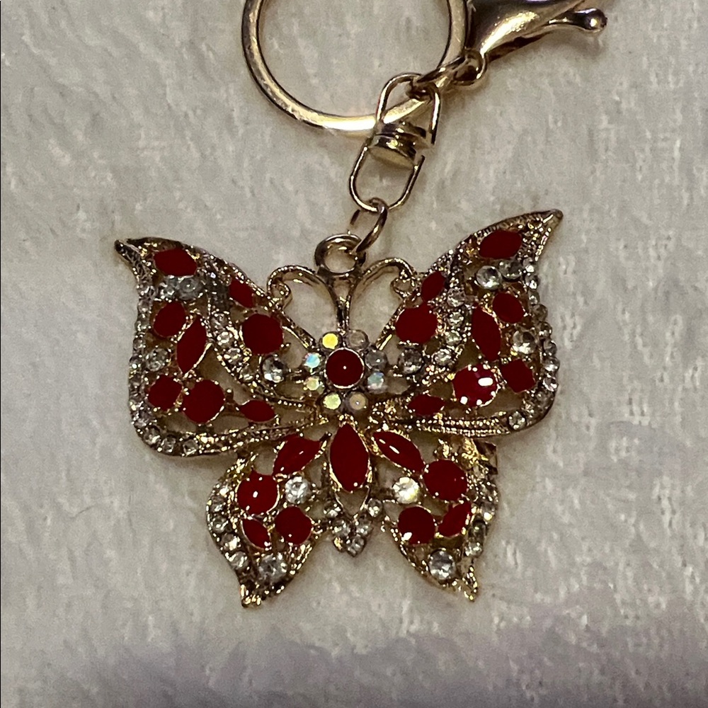 Red and Gold Butterfly Keychain